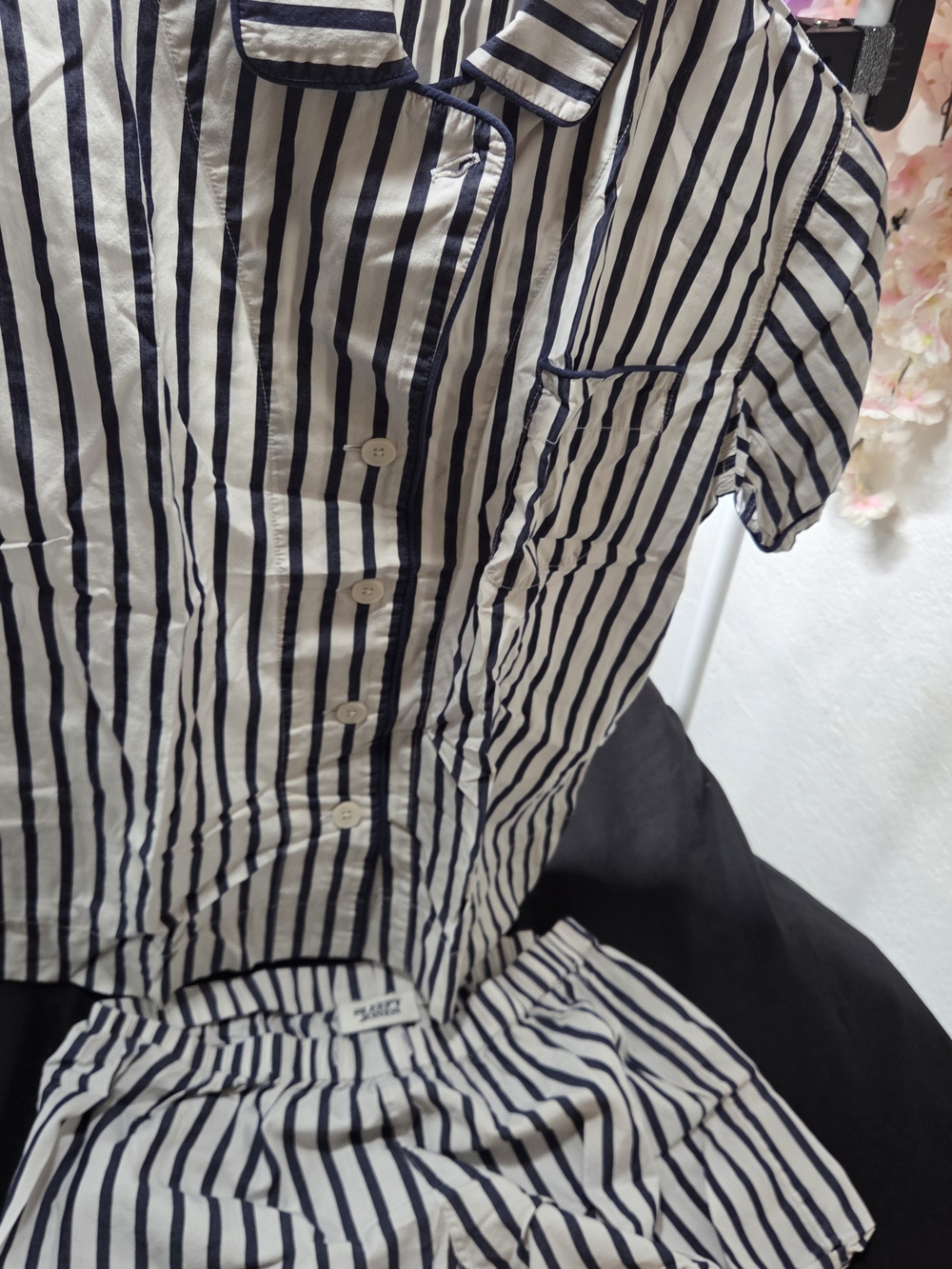 Sleepy Jones Corita Navy Blue White Striped Cotton 2 Piece Pajama Short Set XS